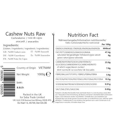 Seba Garden Raw Whole Cashew Nuts 1kg - Freshly Packed Keto-Friendly Vegan Gluten-Free Healthy Protein Snack - Buy Online on GoSupps.com