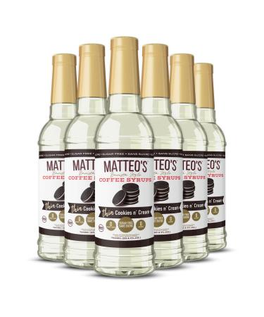 Matteo's Barista Style Sugar Free Coffee Syrup - Zero Calories Keto-Friendly Coffee Syrups & Flavors - USA-Made Kosher Sugar Free Coffee Flavoring Syrup For Home & Work (Cookies N Cream 25.4 Oz 6-pk) 750 ml (Pack of 6)
