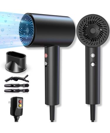 Ionic Hair Dryer, 1875W Professional Salon Matte Metal Body Negative Ions Hair Blow Dryer, Multi-Protection & Noise-Cancelling Hair Dryer, 4 LED Heating/Cooling Modes with 1*Nozzle+3*Hair Clips, Black
