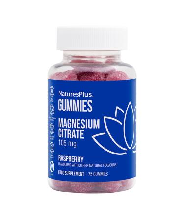 NaturesPlus Gummies Magnesium Citrate - 75 Gummies Raspberry - Helps Calm The Mind & Body Supports Bone Density - Vegetarian Gluten Free Non-GMO - 25 Servings