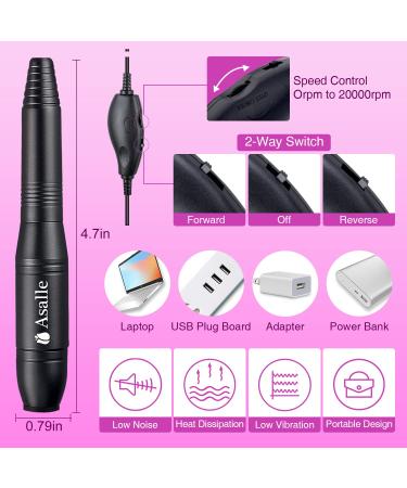 Asalle Electric Nail Drill Kit with Nail Clippers | Professional Nail Drill Machine for Acrylic Nails | Includes Cuticle Trimmer & Other Tools | Salon Home Use | Black - Buy Online on GoSupps.com
