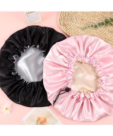Adjustable Silk Bonnet Set for Women - Double-Sided Satin Sleep Caps for Natural Hair Protection (Black+Pink) - Buy Online on GoSupps.com