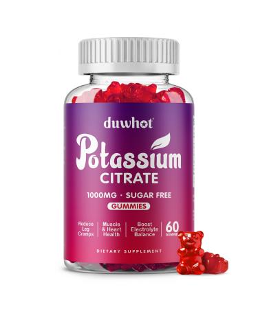 duwhot Potassium Citrate 1000mg Gummies Potassium Supplement for Adults Women & Men Support Leg Cramps & Muscle Health 60 Chewables