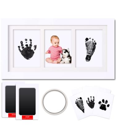 Crenze Baby Hand and Footprint Kit Infant Photo Frame Kit with Safe Clean-Touch Ink Pad Perfect Keepsake Baby Shower Gifts Ideal Present for Newborn Boys and Girls for Nursery Decor White-Ink Pad