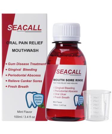 SEACALL Oral Rinse Mouthwash - Mouth Rinse Help Canker Sores & Gingival Bleeding Treatment - Fresh Mild Mint (100ml/3.4 Fl oz)