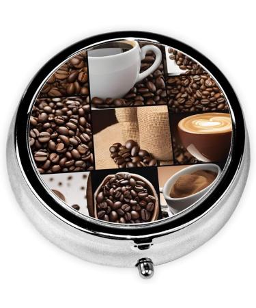 Buy Coffee Collage Printed Mini Round Pill Box - 3 Compartment Organizer for Travel Home & Office - Buy Online on GoSupps.com