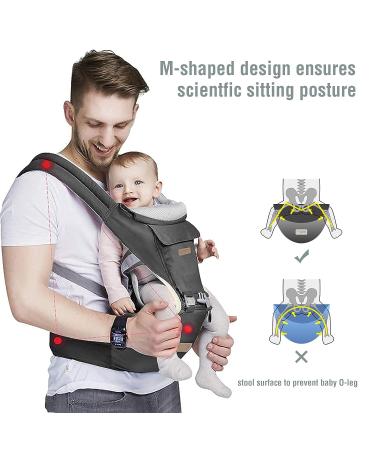 YIYUNBEBE Baby Carrier Newborns to Toddler 7-45 lbs All Seasons Foldable Baby Carriers Front and Back with Hip Seat Lumbar Support for Outdoor Hiking(Dark Grey) - Buy Online on GoSupps.com