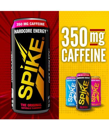 Spike Hardcore Energy Drink Original Flavor - 350 mg Caffeine  800 mg Beta-Alanine  1000 mcg Vitamin B12 - Sugar Free  Almost Zero Calories - Pre-Workout Brain Booster - 16 oz (Pack of 12) The Original - Buy Online on GoSupps.com