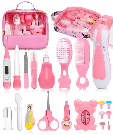 Baby Healthcare and Grooming Kit  Electric Safety Nail Trimmer Baby Nursery Kit  Newborn Care Kits with Hair Brush Comb for Newborn Infant Toddlers Baby Boys Girls Kids  Baby Shower Gifts Pink