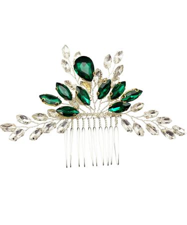 PRETTYLIFE Bridal Crystal Hair Comb Rhinestone Hair Piece Prom Party Festival Wedding Hair Accessories for Women and Girls (Green)