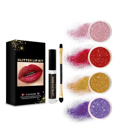 Cosmetics Lip Glitter Kit Long Lasting Waterproof Shiny Glitter Lip Powder Set for Makeup Lips Art (1)