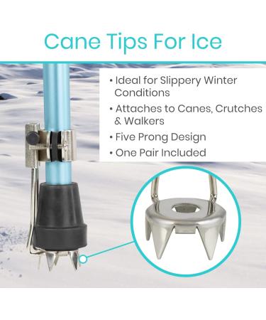 Vive Cane Tips for Ice - Heavy Duty Metal 4-Prong Attachments (2 Pack) | Winter Safety Grip for Walking Sticks, Trekking Poles, Crutches - Buy Online on GoSupps.com