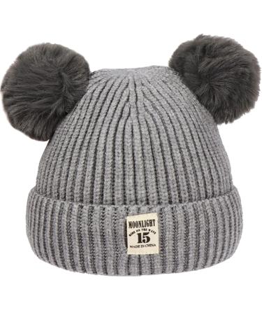 XYIYI Baby Kids Winter Warm Knit Hat Infant Toddler Crochet Fur Pom Beanie Cap for 6-24Months Boys Girls 6-24 Months Grey