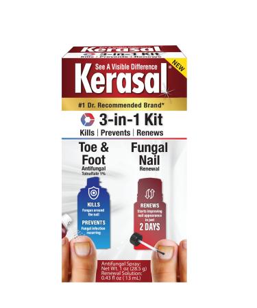 Kerasal 3-in-1 Nail Care Kit 1 oz Antifungal Spray and 0.43 oz Nail Repair Solution Improve Appearance of Nails & Toes in 2 Days
