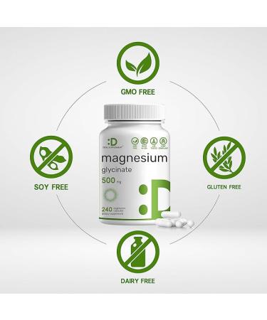 Premium Magnesium Glycinate 500mg Capsules | Chelated & Highly Purified Essential Mineral for Muscle  Joint  Heart & Digestive Health - 240 Veggie Caps - Buy Online on GoSupps.com