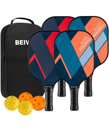 Beives Pickleball Paddles Pickle Ball Raquette Set of 4 Lightweight Pickleball Set, 4 Pickleball Rackets with 4 Balls Including Portable Carry Bag