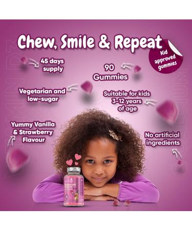 Kids Calcium & Vitamin D3 Gummies - 90 Count - Non-GMO Vegetarian Formula - Strawberry & Vanilla Flavored - 45 Day Supply - Buy Online on GoSupps.com
