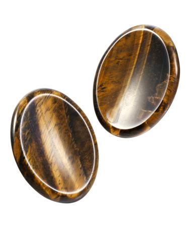 Nupuyai 2pcs Tiger's Eye Oval Thumb Worry Stone Set Energy Crystal Pocket Palm Stone for Healing Anxiety Stress Relief Reiki Therapy 45x35mm Brown