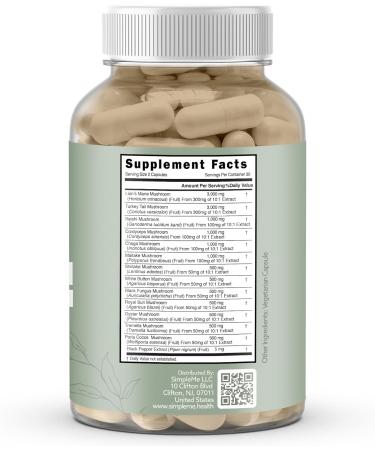 Simpleme Multi-Mushroom Supplement - Complex For Brain Immune Support Nootropics - Performance Blend with Lions Mane Turkey Tail Reishi Cordyceps Chaga Maitake Shiitake and More - 60 Capsules - Buy Online on GoSupps.com