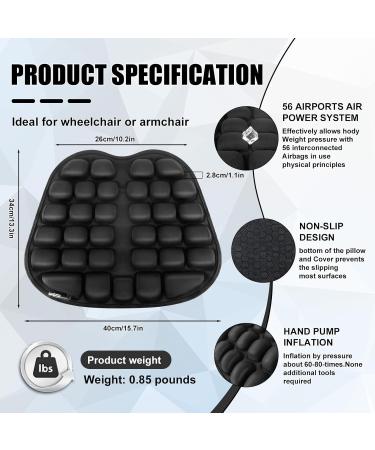 Roadtime Air Inflatable Seat Cushion for Wheelchair Water-fillable Pressure Relief Seat Cushion with Air Pump Tailbone Pain Wheelchair 42x34cm - Black - Buy Online on GoSupps.com