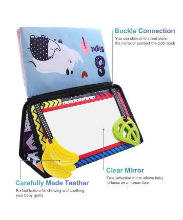 Baby Floor Mirror Flip with Cloth Book and Teethers | Montessori Sensory Toys for Newborns and Infants | High Contrast Black & White Developmental Toy | Perfect Gift for Babies 0-12 Months - Buy Online on GoSupps.com