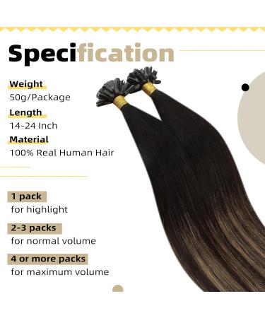 Ugeat Real Hair Extensions - Pre-Bonded U Tip Keratin Fusion Remy Brazilian Human Hair 20 Inch (50cm) #1B/4/27 - 50 Streaks/Package - Buy Online on GoSupps.com