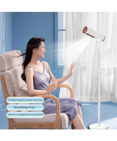 1600W Stand Up Hair Dryer Adjustable Height Negative Ions Frizz Control Quick Drying ABS Material White Gold for Home Use - Buy Online on GoSupps.com