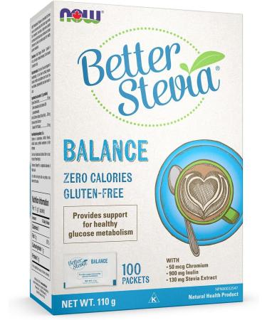 NOW Foods BetterStevia Balance with Chromium and Inulin Zero-Calorie Granulated Sweetener Packets Keto Friendly Suitable for Diabetics No Erythritol 100 Packets - Buy Online on GoSupps.com