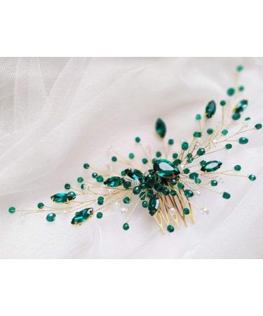 Anglacesmade Bridal Green Crystal Hair Comb Emerald Hair Vine Malachite Green Wedding Headpiece Prom Party Festival Hair Accessories for Women and Girls (Gold) - Buy Online on GoSupps.com