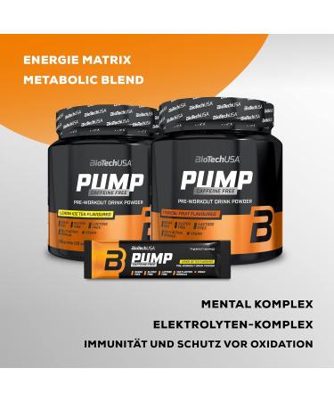 Biotechusa Pump Caffeine Free - Pre-Workout Drink Powder | 19 Active Ingredients for Energy Concentration & Immune Support | 330g Tropical Fruits - Shop Internationally! - Buy Online on GoSupps.com