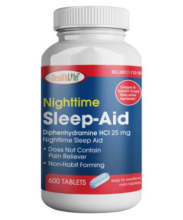 HEALTH LFE HealthLife Sleep Aid (Diphenhydramine HCl Caplets, 25 mg Blue) 600 Count