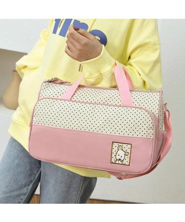 Shop KMRLOFIY 5 Set Baby Diaper Bag - Stylish Travel Handbag with Bottle Holder & Changing Pad | Pink Baby Bags for Moms - Buy Online on GoSupps.com