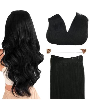 GOO GOO Hair Extensions Real Human Hair Jet Black 18 Inch 95g Hairpiece Remy Wire Hair Extensions Human Hair Extensions Remy Human Hair Extensions for Women Straight Hair 18 Inch #1 Jet Black