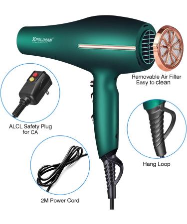 Pro Ionic Salon Hair Dryer - 2000 Watt AC Motor, Quick Drying with Diffuser, Lightweight Green & Gold - Buy Online on GoSupps.com