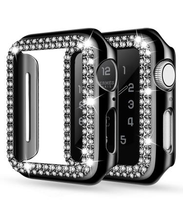 adepoy Apple Watch Case Series 7/8 45mm Bling Rhinestone Apple Watch Protective Case Bumper Frame Screen Protector Case Cover for Women Girl iWatch Series 45mm Black A(Black) 45 mm
