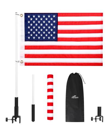 Affordura Boat American Flag with Pole 16x24 Boat Flag Pole Mount for 0.5-1.33 Inch Round and Pontoon Square Rails with 2 American Boat Flag Clips blue 16x24