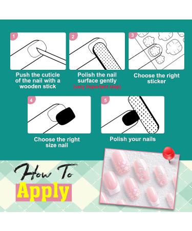 Pink French Nails Press on with Flower Heart Design - 24pcs Medium Length Square Fake Nails for Women and Girls - Buy Online on GoSupps.com