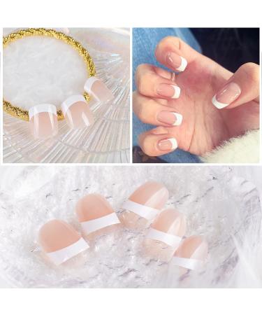 24pcs Short White French Press-on Nails with Double-Side Adhesive - Perfect for Women and Girls Nail Art - Buy Online on GoSupps.com