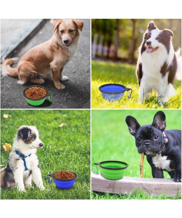 2 Pack Collapsible Dog Bowls with Carabiners - Portable Pet Feeding & Watering Dish for Travel - Small Blue+Green - Buy Online on GoSupps.com