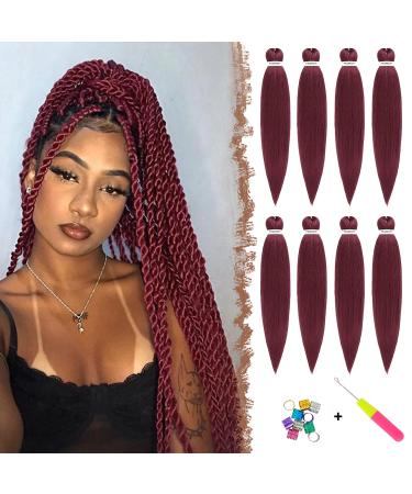 Feshfen Pre Stretched Extension Hair for Braids 55 cm 8 Pre-stretched braided hair Extensions Yaki-Texture Synthetic Hair Extensions Ez BraIiding Hair Hair extension Burgundy 55 cm (8-pack) 900# Burgundy