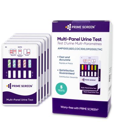 Prime Screen 5 Pack 5 Panel Urine Drug Test Kit (THC BZO COC OPI AMP) - WDOA-754
