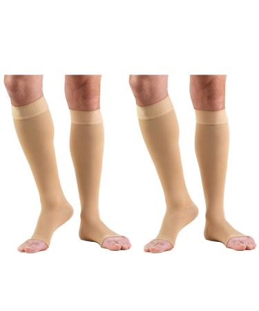 Truform 20-30 mmHg Compression Stockings for Men and Women Knee High Length Dot-Top Open Toe Beige 2X-Large 2 Count
