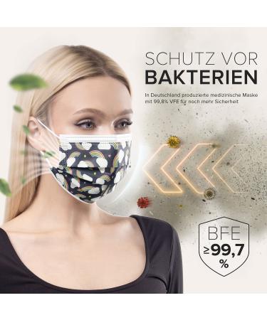 50 Disposable Face Masks Made in Germany | CE Certified, Type IIR | Dark Rainbow | Breathable Triple Layer | 99.78% Filtration - Elastic Earloops - Buy Online on GoSupps.com