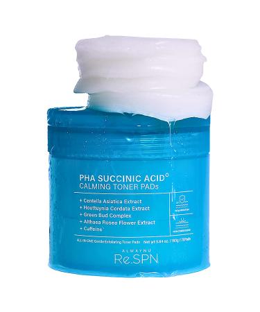 Re.SPN PHA Succinic Acid Calming Toner Pads Daily Exfoliating Hydrating and Soothing with CICA Caffeine Non-comedogenic Vegan Glass Skin K-Beauty (70 Count)