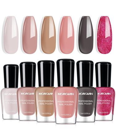 Morovan Fingernail Nail Polish Set: Nude Pink Air Dry Regular Nail Polish Pack 0.25oz Glitter Finger Nail Polish Bulk Glossy Toenail Polish Kit Gift for Women
