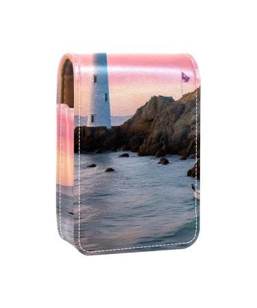 Travel Lipstick Organizer Case Lipstick Case Portable Makeup Bag With Mirror White Lighthouse Pink Sky Z910v0paao
