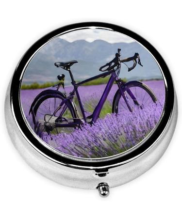 Shop Lavender Field Retro Bike Pill Box | 3-Compartment Travel Organizer for Vitamins & Medications - Buy Online on GoSupps.com