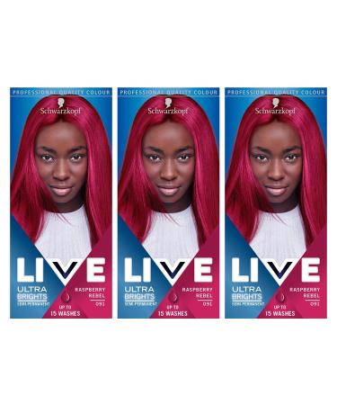3x Schwarzkopf Live Ultra Bright or Pastel Colour Raspberry Rebel 091