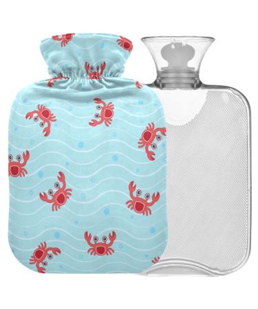 NAANLE hot water bottle with cover Sea Wave Crabs Transparent hot water bottle Heat bottle for back pain relief handfoot warmer neck hot and cold therapy 1l