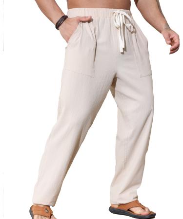 Plilima Linen Pants Men Long Summer Pants Men Light Loose Fit Leisure Pants Yoga Pants Men Holiday Beach Pants L Khaki